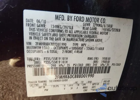 2011 Ford Flex Limited from USA, damaged, VIN 2FMHK6DC8BBD01990